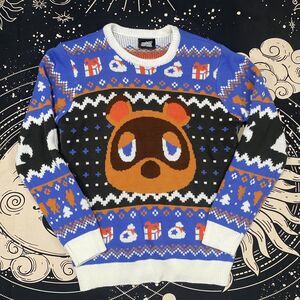 Nintendo Animal Crossing Tom Nook Knit Sweater Men’s Size Large Blue
